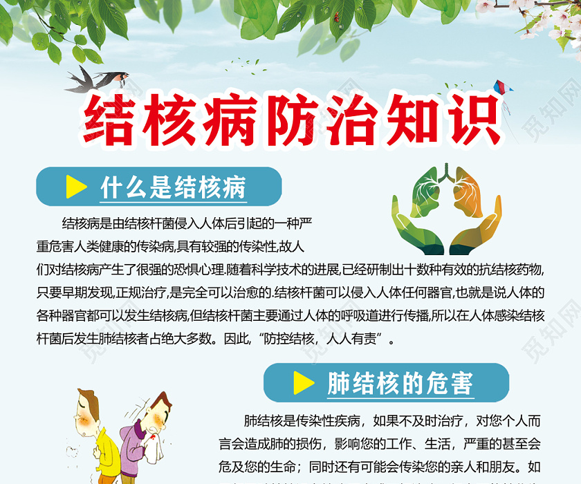 绿色春天清新结核病防治知识防治结核病展架易拉宝