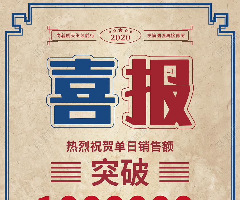 复古红蓝大气企业销售喜报业绩喜报海报模板设计