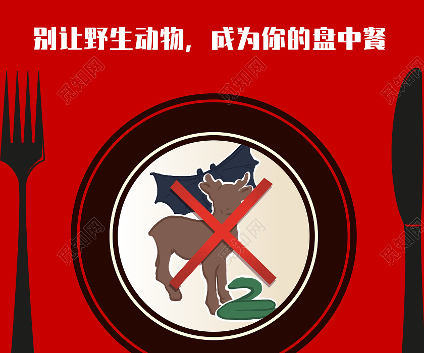 简约大气疫情病毒拒绝野味拒绝野生动物拒绝野味保护自己海报