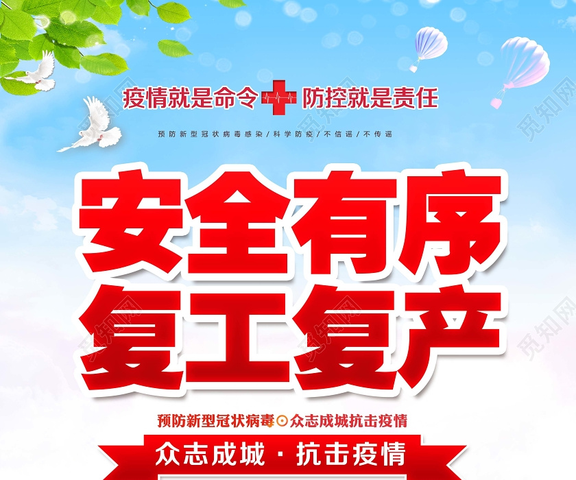 觅知网 设计素材 广告设计 创意有序复产复工疫情防控节后复工海报.