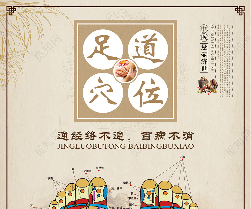 简单浅灰中医养生足疗足道穴位宣传海报
