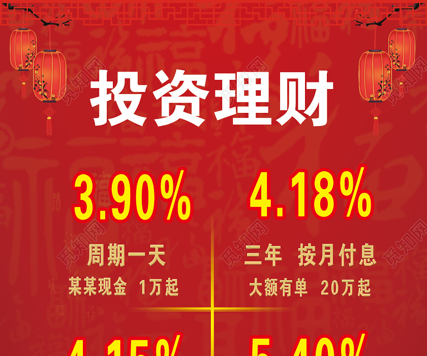 红色大气投资理财银行理财宣传海报银行展板