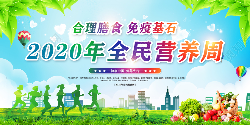 绿色2020年全民营养周健康中国营养先行合理膳食展板