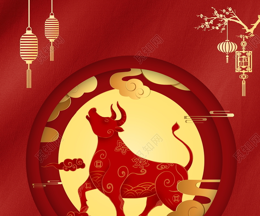 红色大气2021牛年新年好新年新春春节海报设计