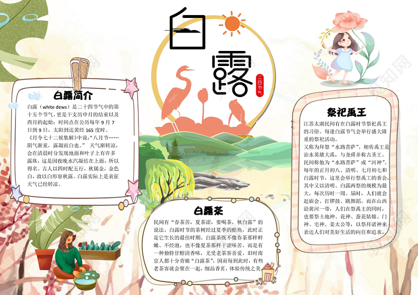 卡通花边节日二十次节气白露手抄报word模板
