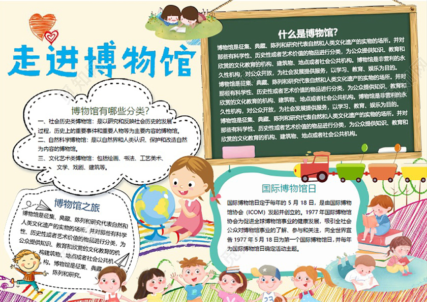 觅知网 小报 小学生手抄报 博物馆手抄报可爱word模板.