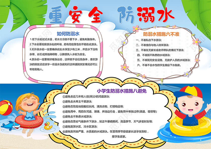 觅知网 手抄报 小学生手抄报 > 安全小报卡通游泳安全溺水自救防溺水