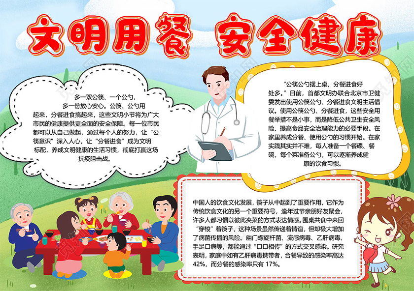 觅知网 手抄报 小学生手抄报 > 卡通文明用餐安全健康公筷公勺饮食