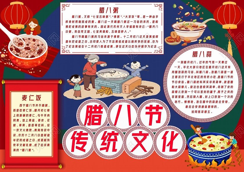 红蓝卡通腊八节传统文化手抄报腊八节腊八