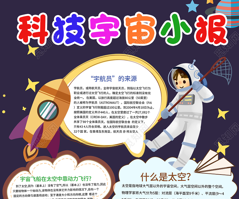 深色卡通科技宇宙小报手抄报科技探索宇宙