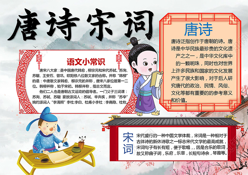 卡通唐诗宋词语文小常识中国文学体裁小报古诗词小报手抄报下载 觅知网 卡通唐诗宋词语文小常识中国文学体裁小报古诗词小报手抄报下载 觅知网